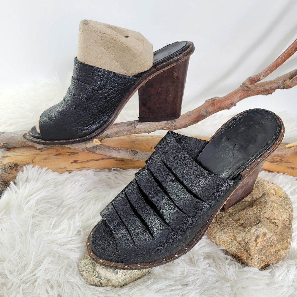 Freda Salvador strappy peep toe leather mules